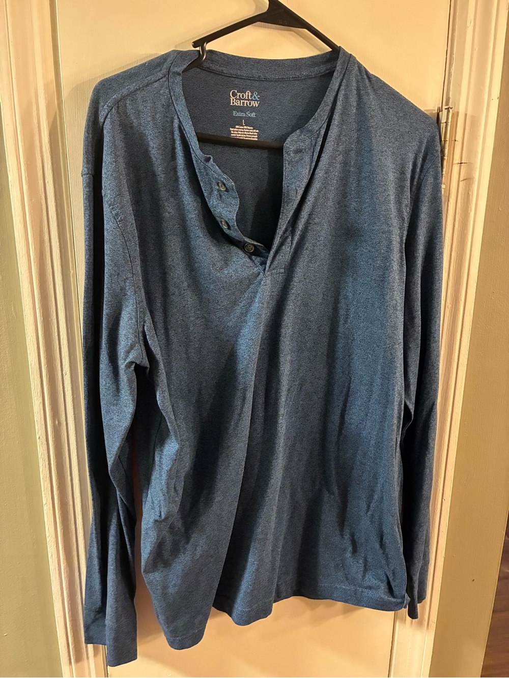 Croft and Barrow Men's Large Long Sleeve T Shirt with Buttons Blue